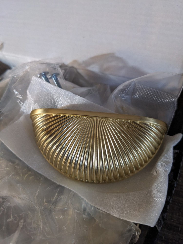 10 Pack 3 Inch Brushed Brass Cabinet Handles, Gold Bin Cup Drawer Pulls