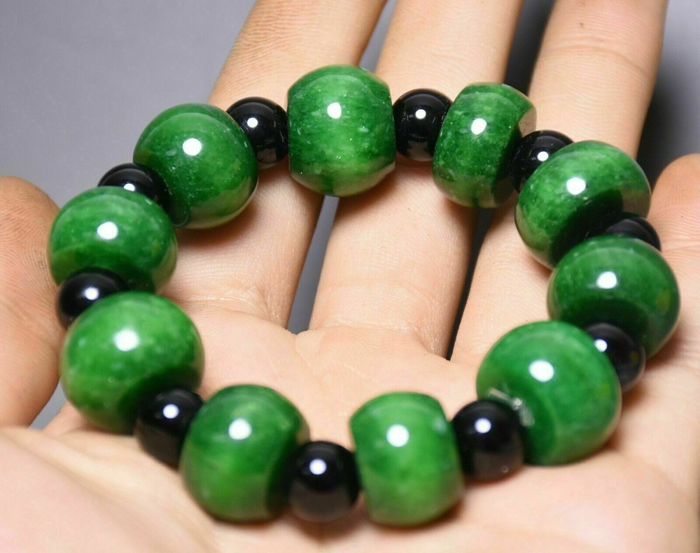 9CM Natural Chinese Green Jade Carved Hand Chain Bracelet for Women