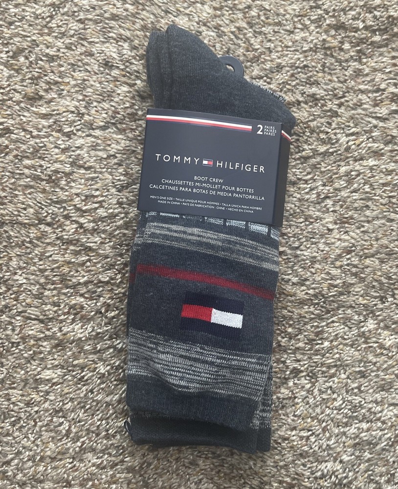 2 Pair TOMMY HILFIGER Boot Crew Cushioned Socks Men’s One Size