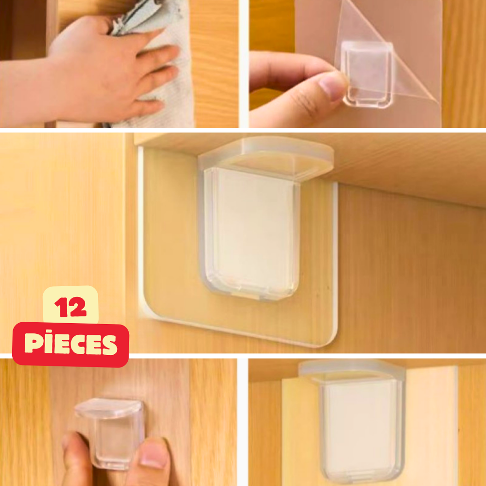 12Pcs Adhesive Shelf Corner Support Bracket for Multipurpose Cabinet Use