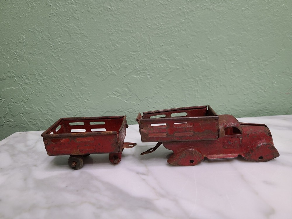 Marx pre war tin toy truck & trailer parts repair look old train accessories!