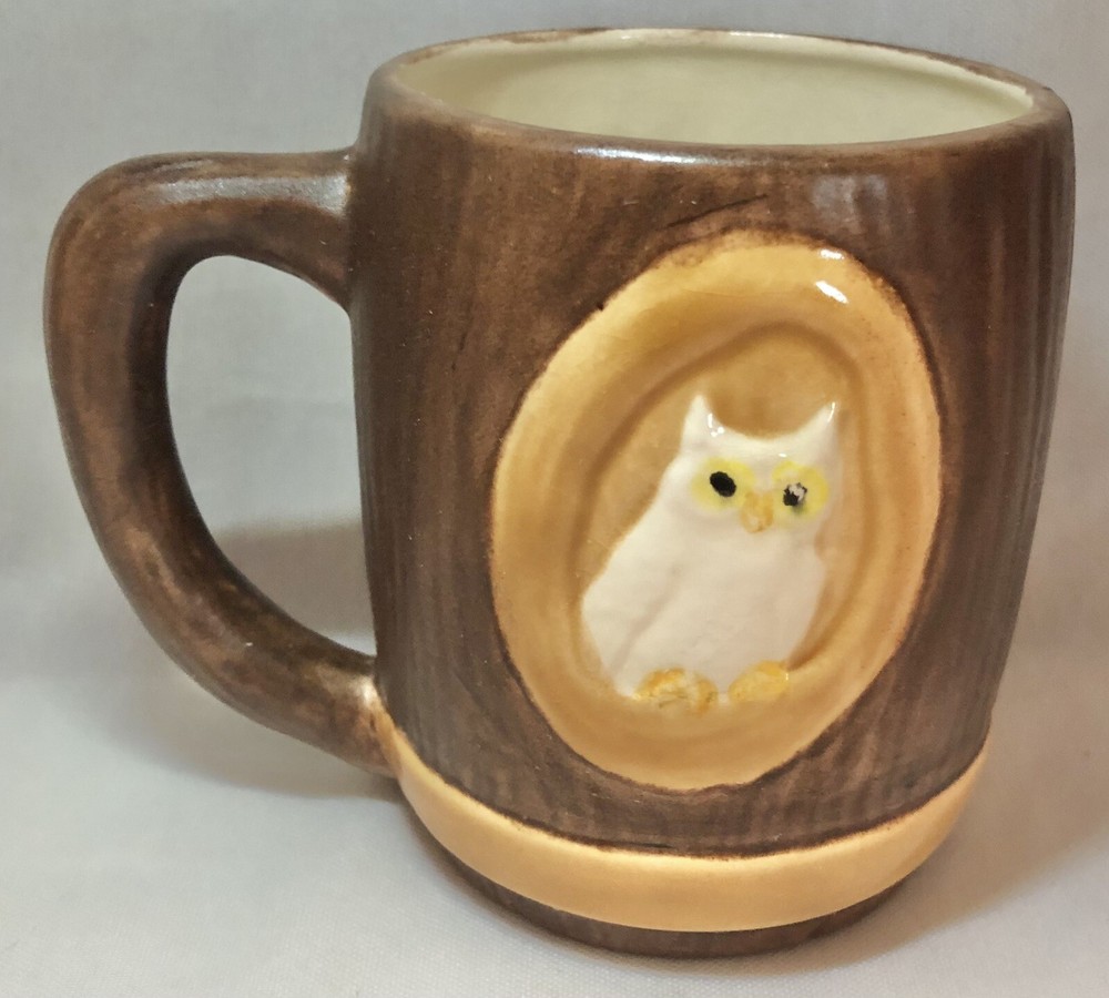 Brown Tree & White Owls Ceramic Art Mug  