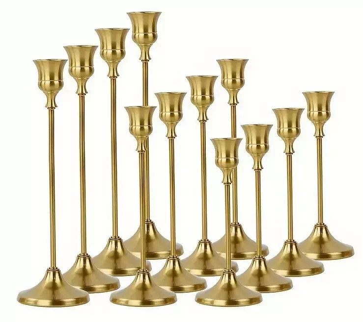 Candlestick Holder Bulks Gold Taper Candle Holder Metal Candlestick Set 12 Pcs