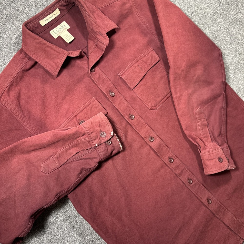 L.L. Bean Chamois Shirt Traditional Fit Button Front Mens Size L TALL Red