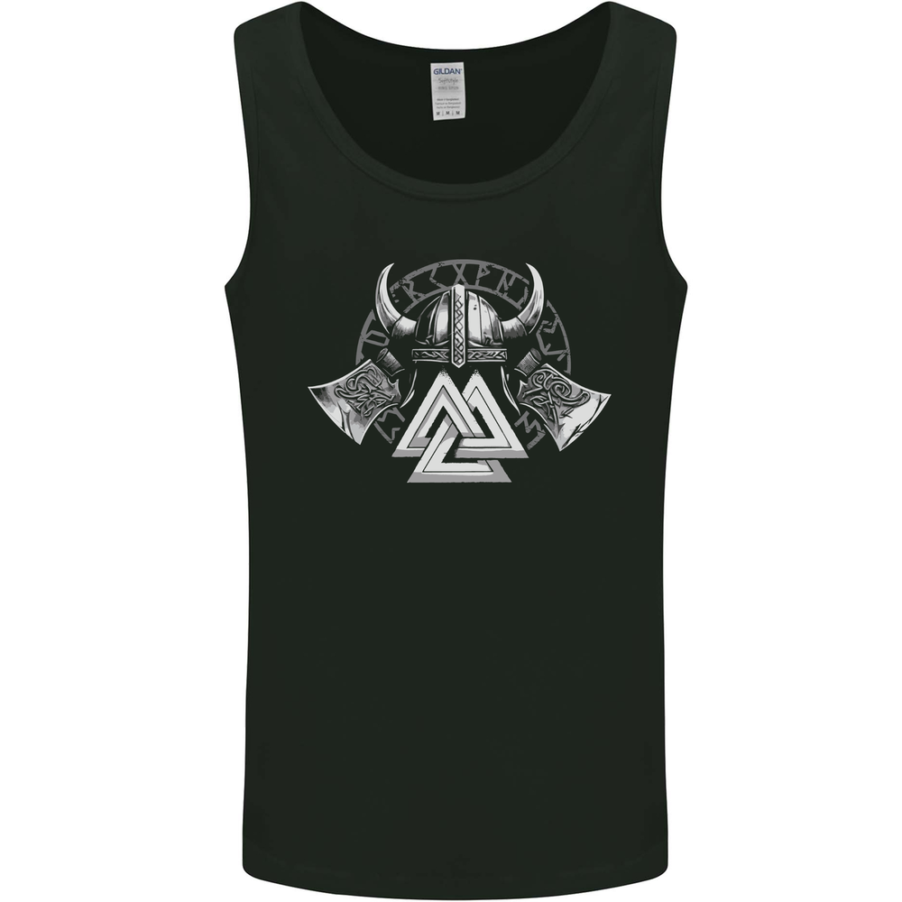 Viking Valknut Helmet Text and Axes Gym Mens Vest Tank Top