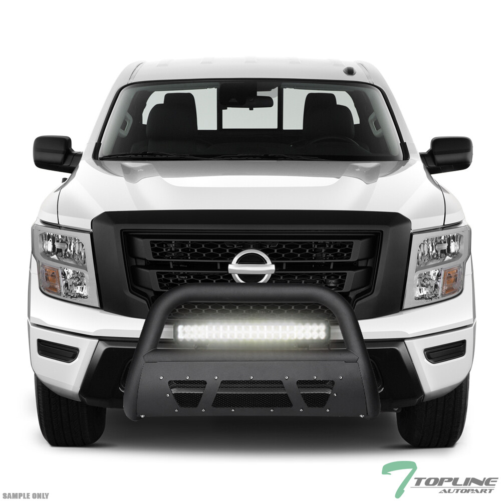 TLAPS For 2016-2024 Titan XD Matte Blk Studded Mesh Bull Guard+120W CREE LED Bar