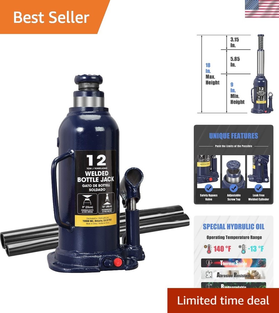Durable Hydraulic Bottle Jack 12 Ton, 24000 lb - Compact and Reliable Lift