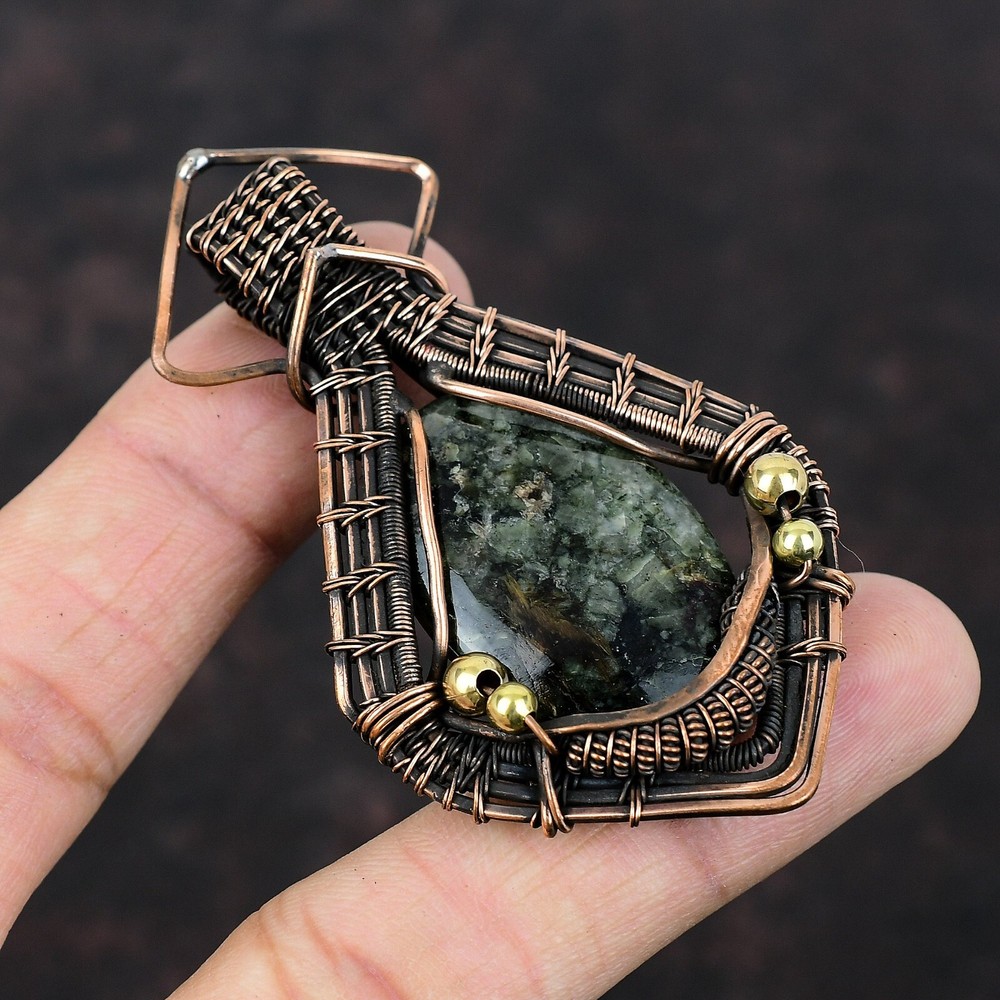 New Year Sale Oval Eudialyte Gemstone Anniversary Wire Wrapped Pendant Copper