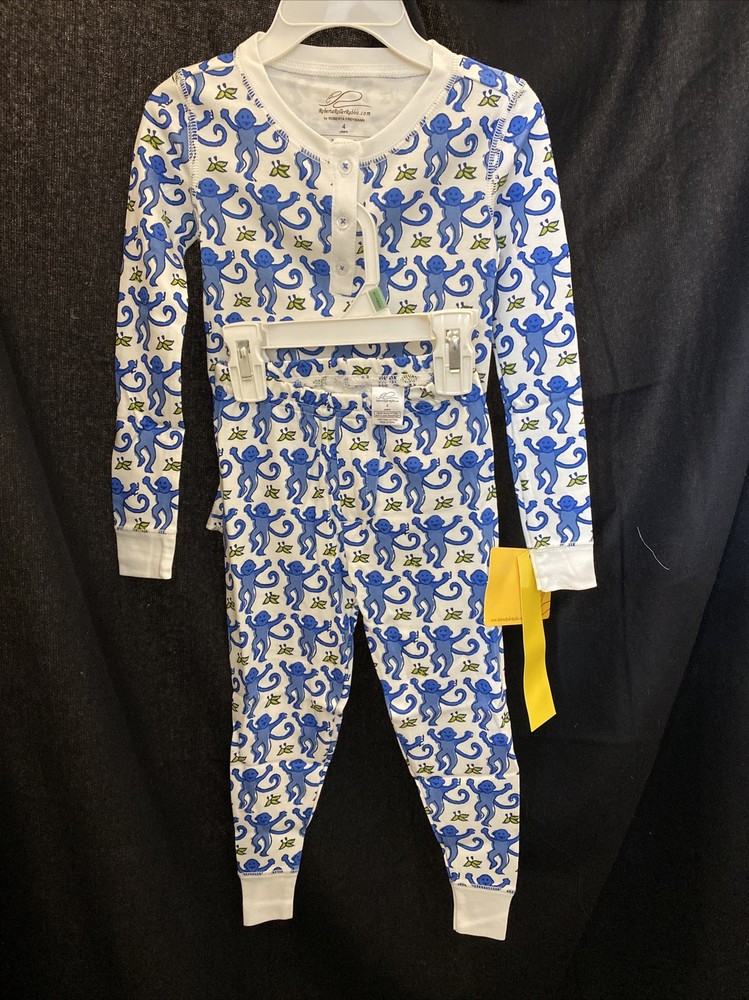 roberta roller rabbit kids pajama set monkey blue 4years