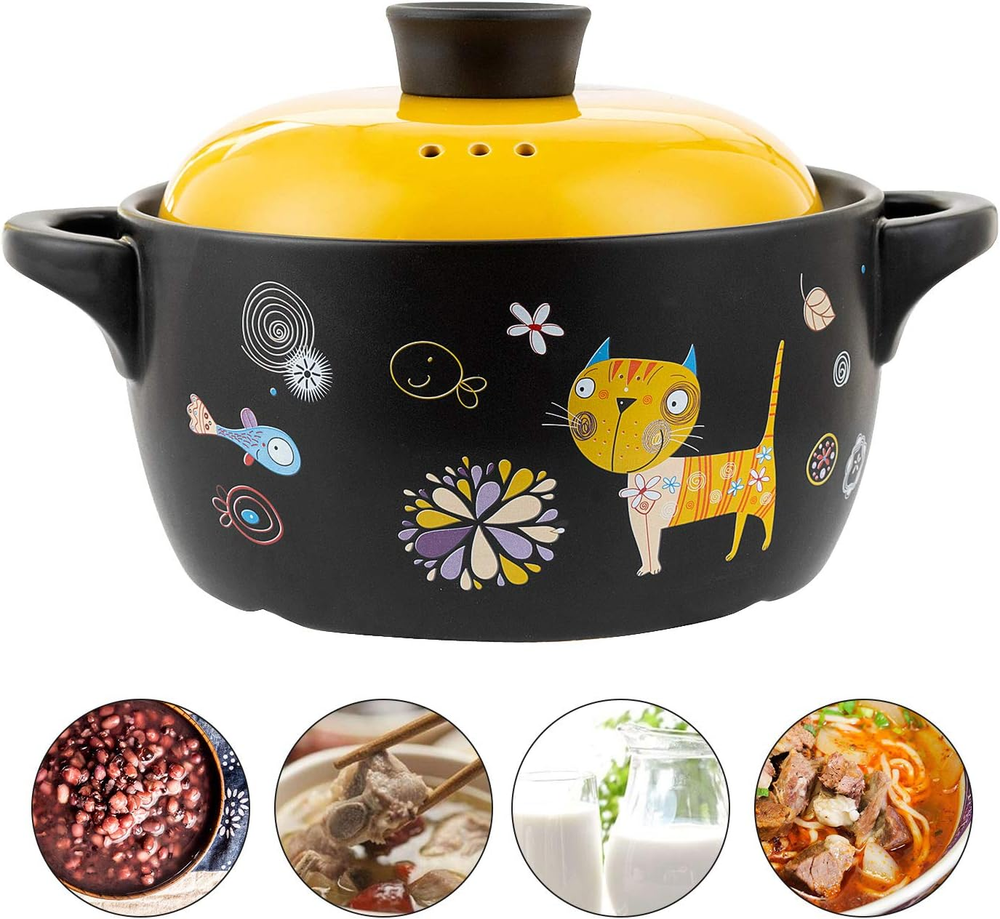Ceramic Stockpot Clay Cooking Pot Cookware Stovetop, Cartoon Pattern Stew Pot Ho
