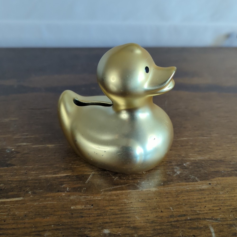 Ceramic Gold Rubber Duck Bank with Stopper 3.5 Inch Kids Room Decor