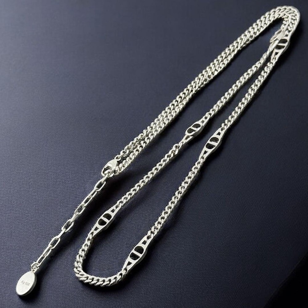 Christian Dior Cd Icon Sterling Silver Chain Link Necklace
