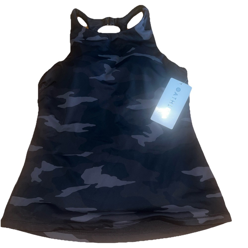 Athleta Square Neck Bra Cup Swim Tankini Top Vacation Camo Gray Size 36 B/C