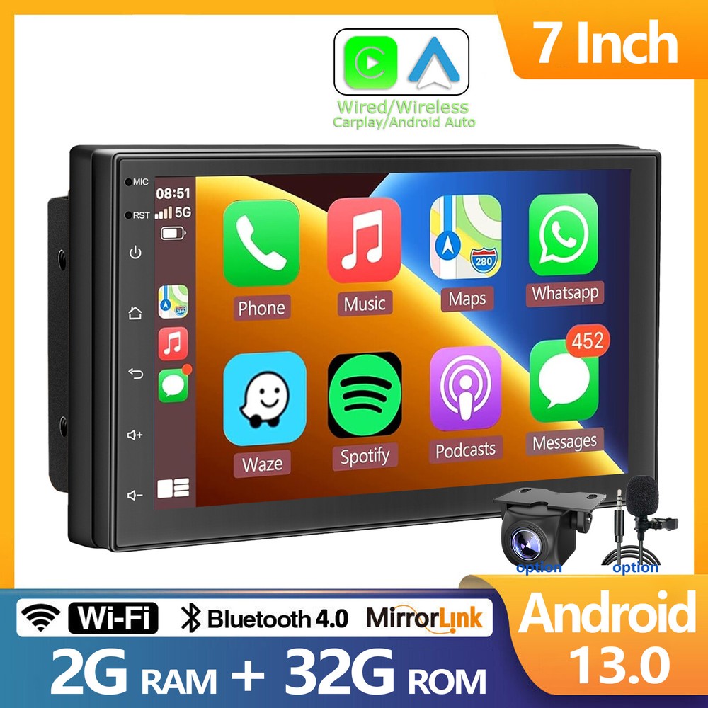 7-Inch CarPlay Android 13 2 Din Car Stereo Touchscreen FM GPS WiFi 2+32GB