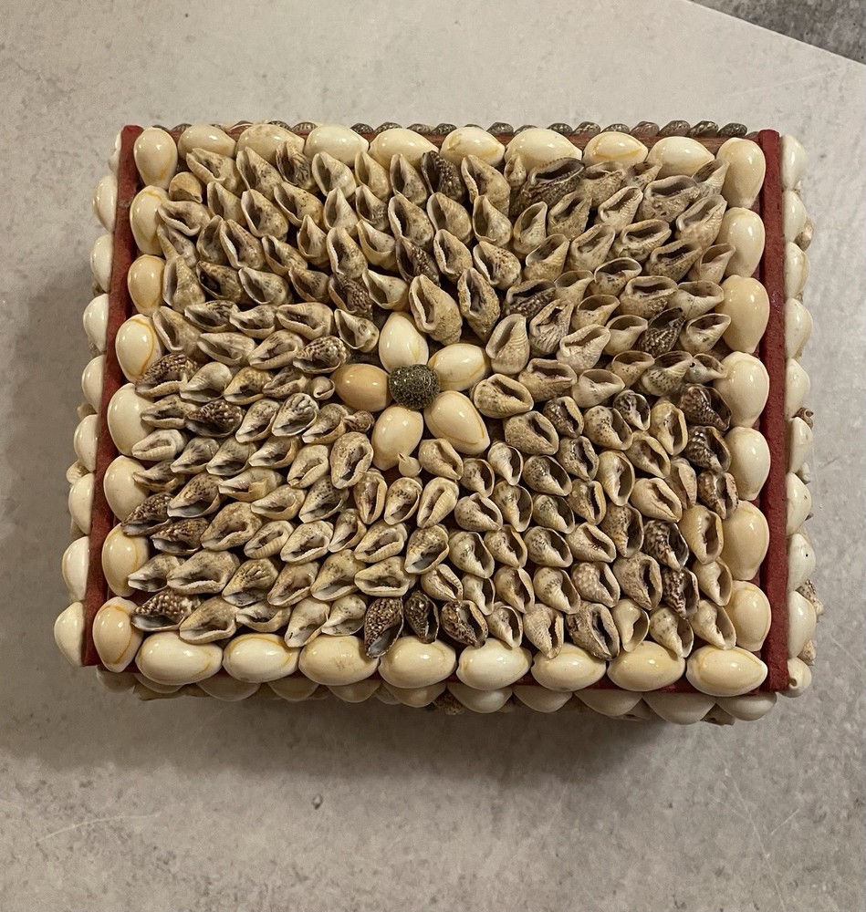 Vintage Sea Shell Jewelry Trinket Box Nautical Decor Treasure Chest 6” X 5”