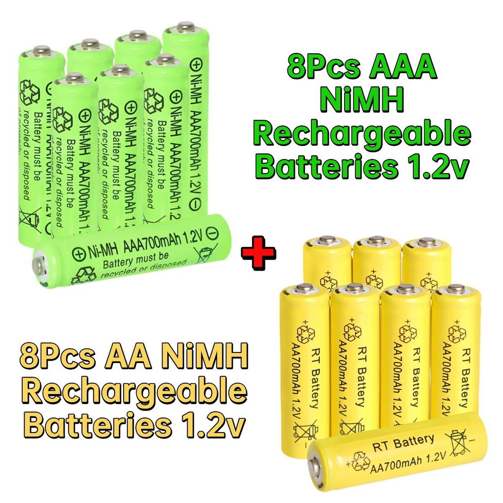 8Pcs AA & 8Pcs AAA Ni-MH Rechargeable Batteries 1.2v 700mAh Button Top Battery