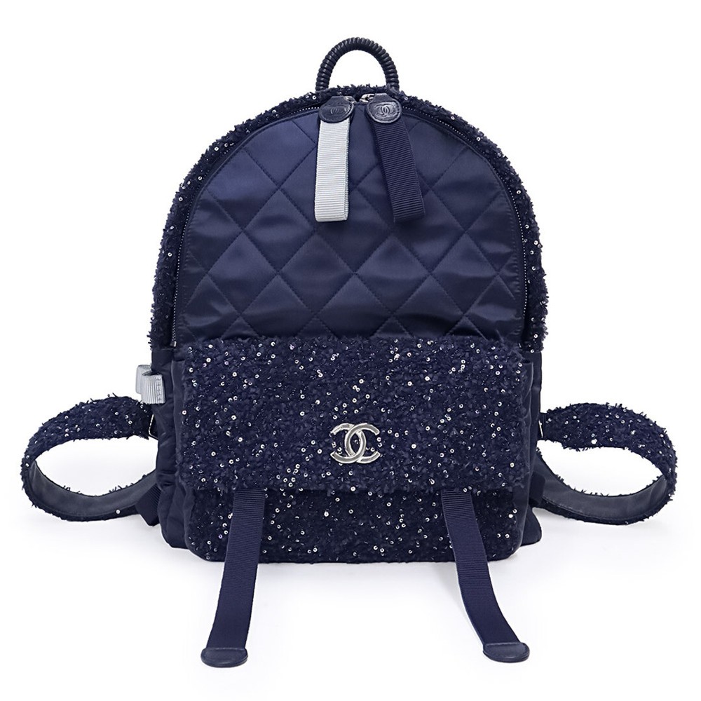 Chanel Sequins Tweed Nylon Backpack Day Bag A91964 Rucksack from Japan