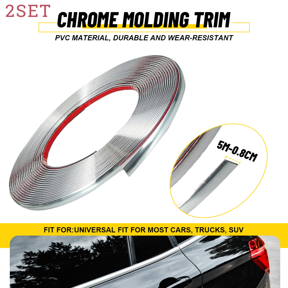 2set Molding Trim Strip Car Door Window Bumper Side Trime Protector 0.3in Chrome