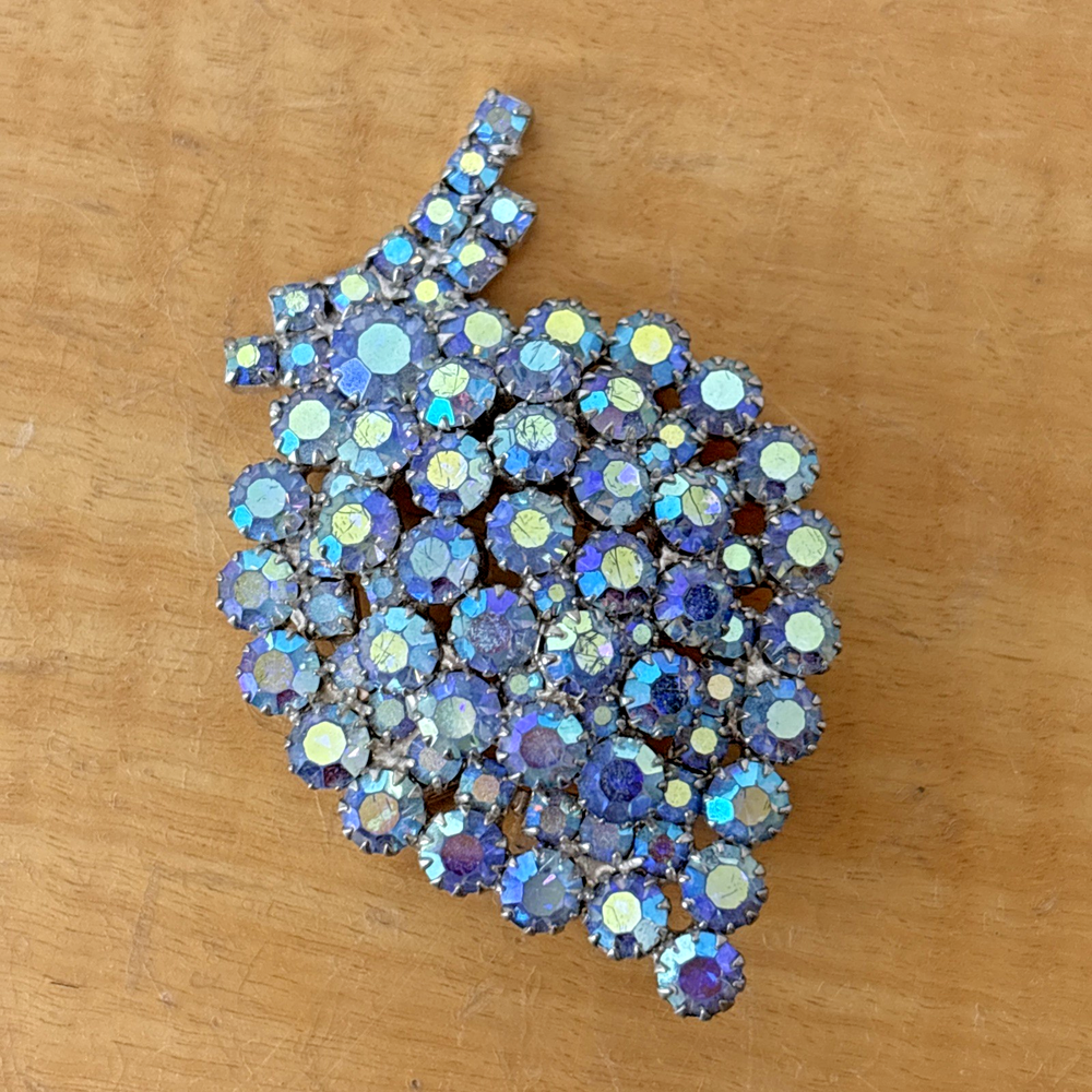 Big Unique AB Rhinestone Pin Aurora Borealis Purple Yellow Green