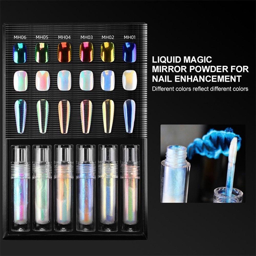5 Color Liquid Mirror Chrome Powder  Brush Nail Art Glitter UV Gel Nail Polish