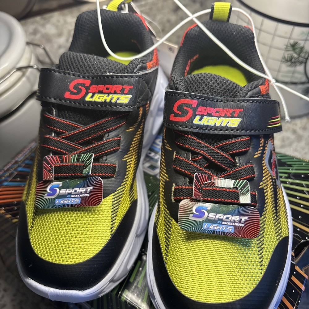 Skechers Sport Lights Boys Jacob Sneakers Black/Red Size 9 Toddler New