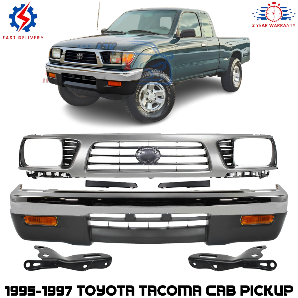 Front Bumper Chrome Steel & Grille Assembly Kit For 1995-1997 Toyota Tacoma