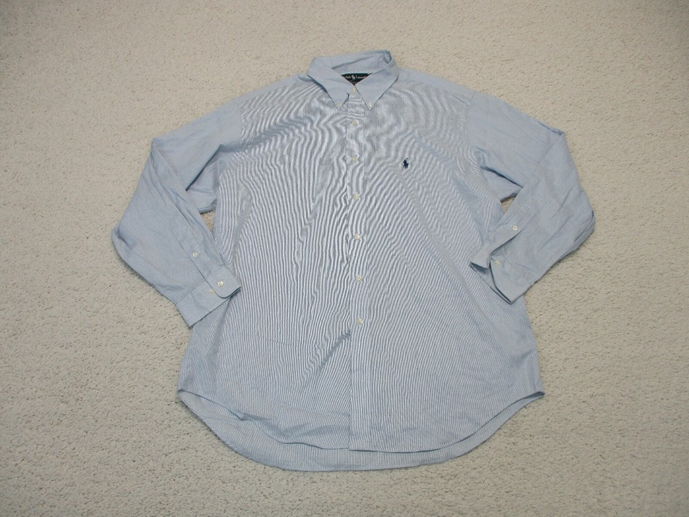 Ralph Lauren Button Up Shirt 17.5 Blue Yarmouth Casual Classic Fit Cotton Mens