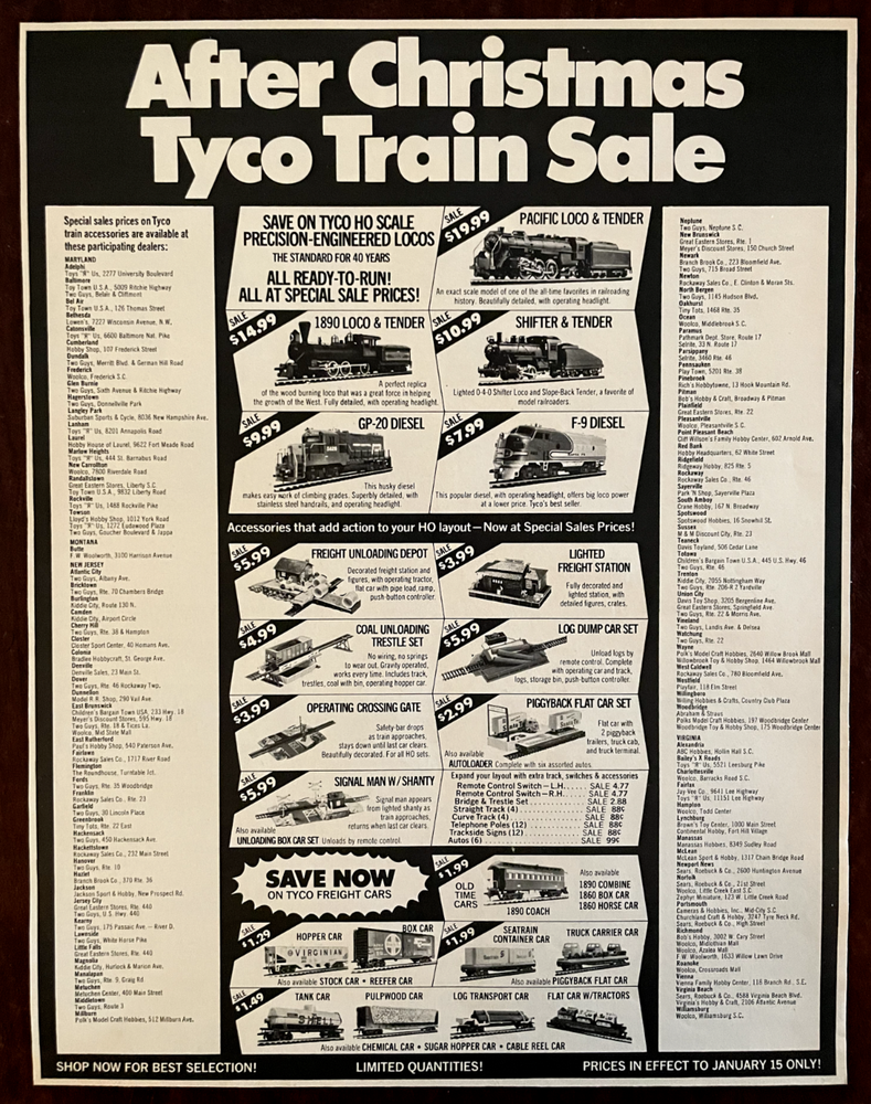 1971 TYCO Train Vintage Print Ad After Christmas Sale HO Scale Locomotive-image