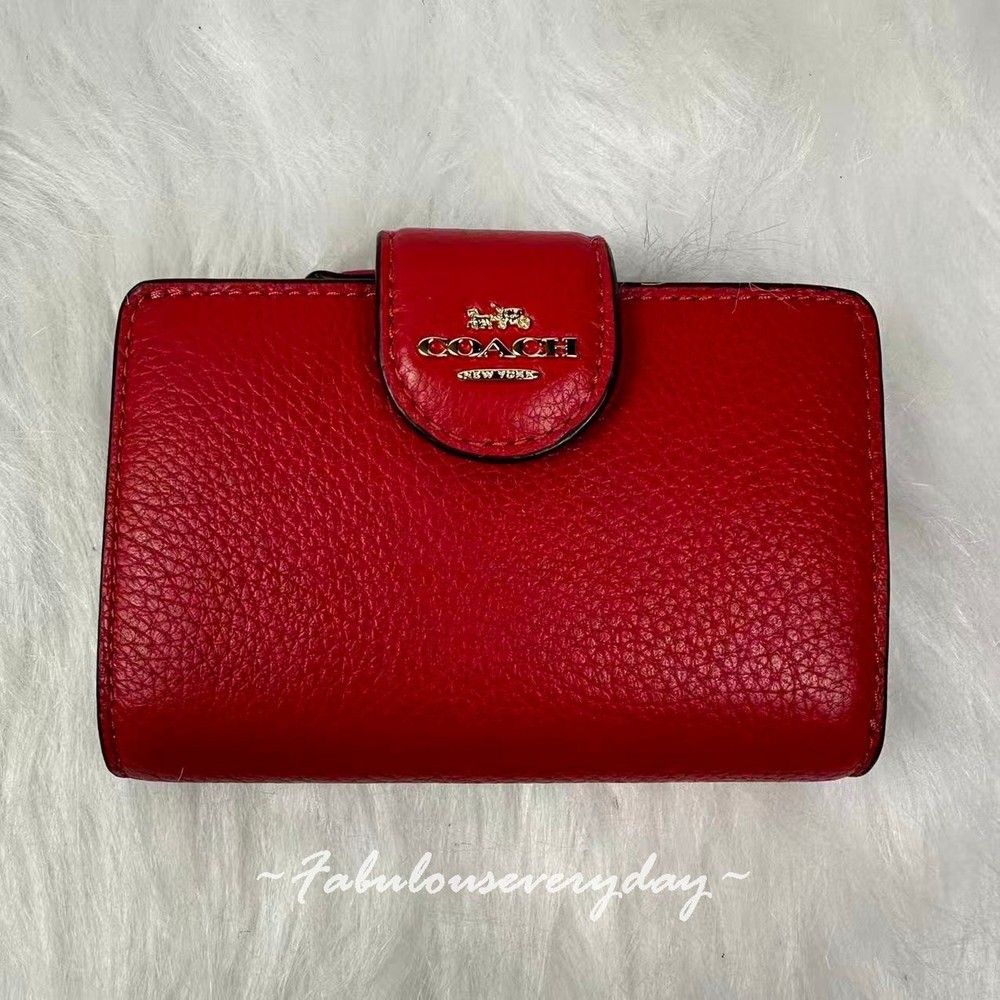 Coach Medium Corner Zip Wallet CBO41 Pebble Leather GREY BIRCH