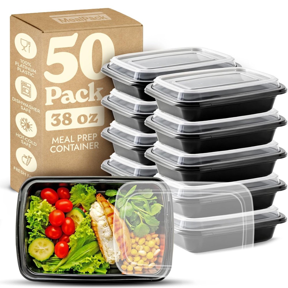 50-Pack Reusable Meal Prep Containers – Single Compartment BPA-Free Food Storage for Portion Control