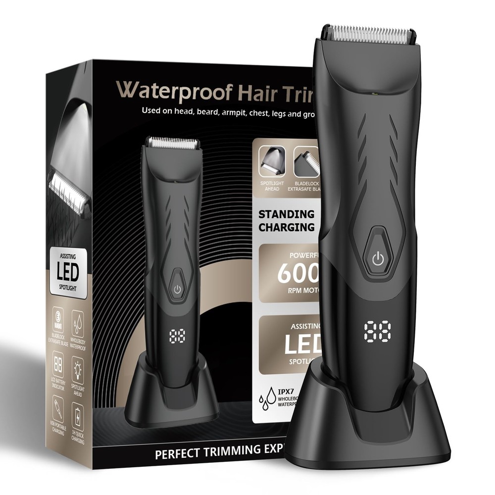 Electric Body Hair Trimmer for Men, Waterproof Shaver - Cordless Pubic Groome...