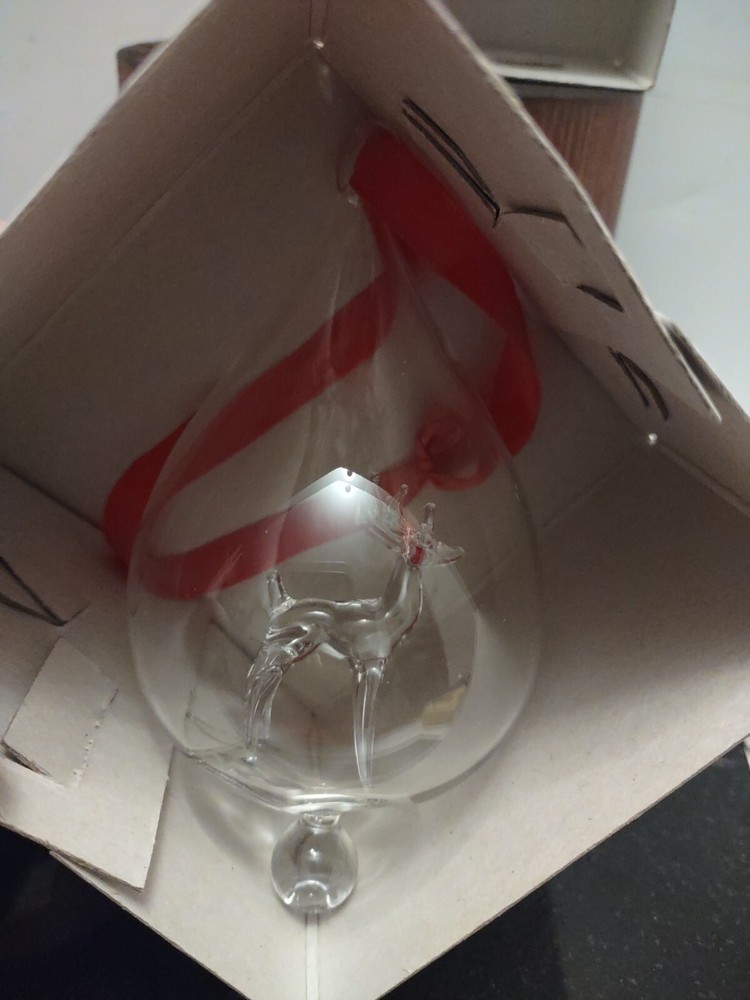 Vintage Unique Inner Reindeer Hand Blown ArtGlass Christmas Ornaments  Beautiful