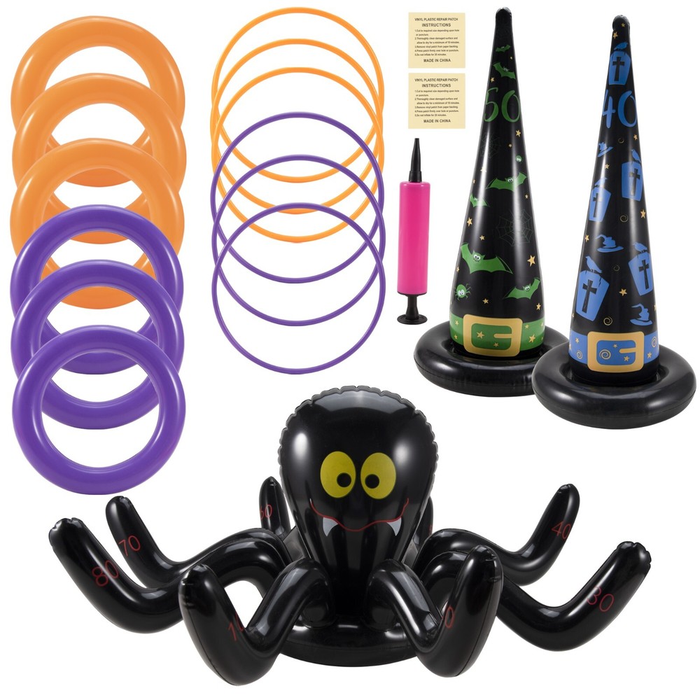 16Pcs Halloween Inflatable Witch Hat Ring Toss Game Set for Kids Party