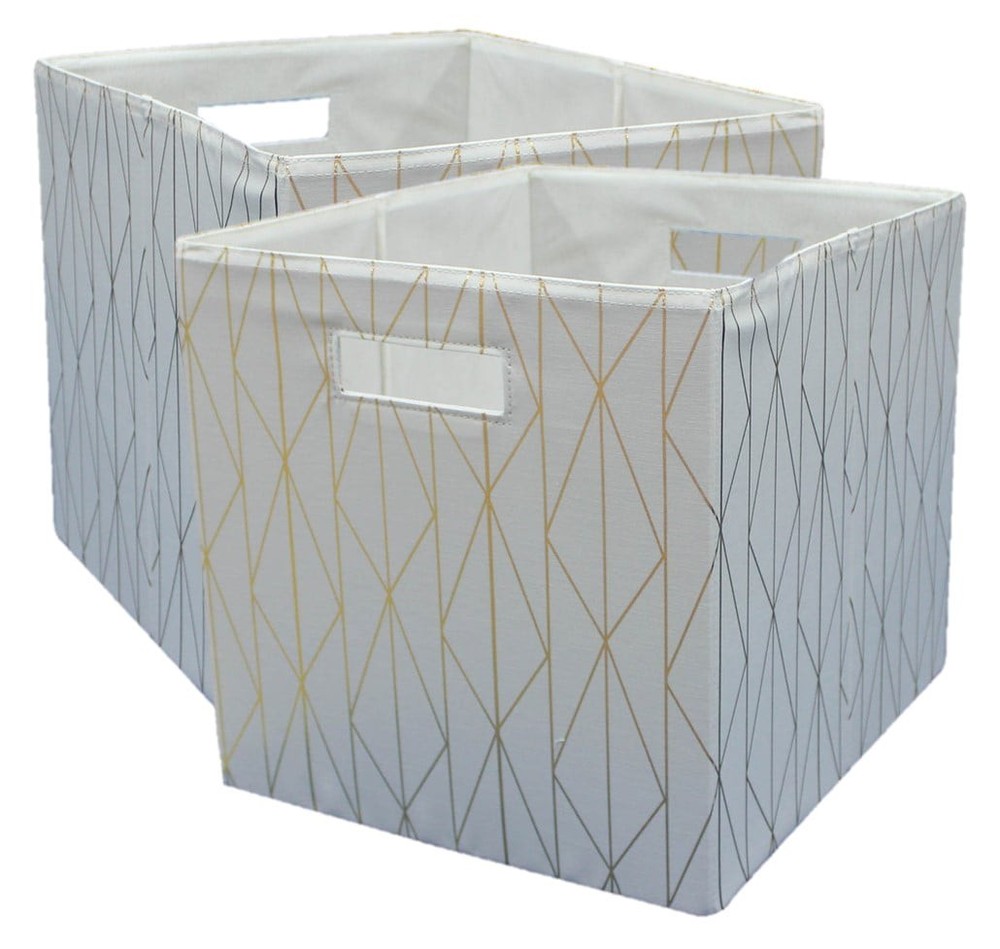 Gold & Ivory Fabric Cube Storage Bins 12.75
