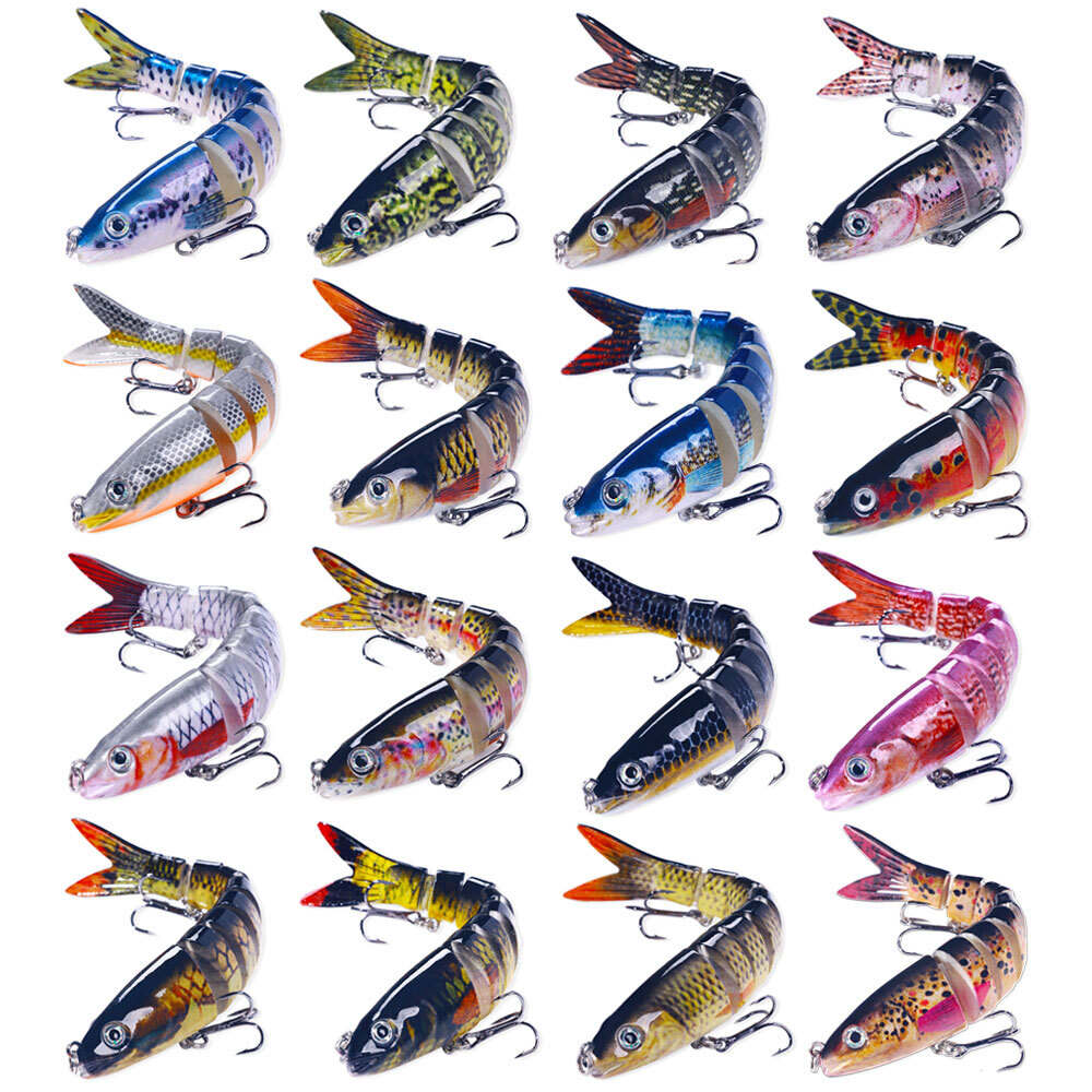 16PCS Lot Multi Jointed Fishing Lure Swimbait Bait Bass Wobbler 8 Segment USA