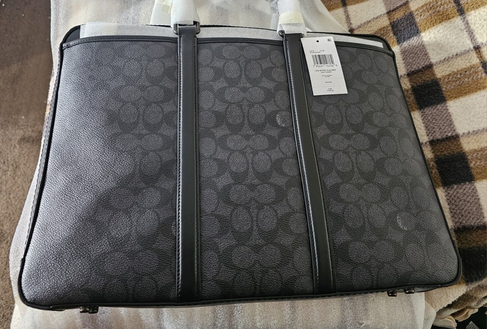 Coach Metropolitan Slim Brief Crossbody Bag in Signature Charcoal Canvas