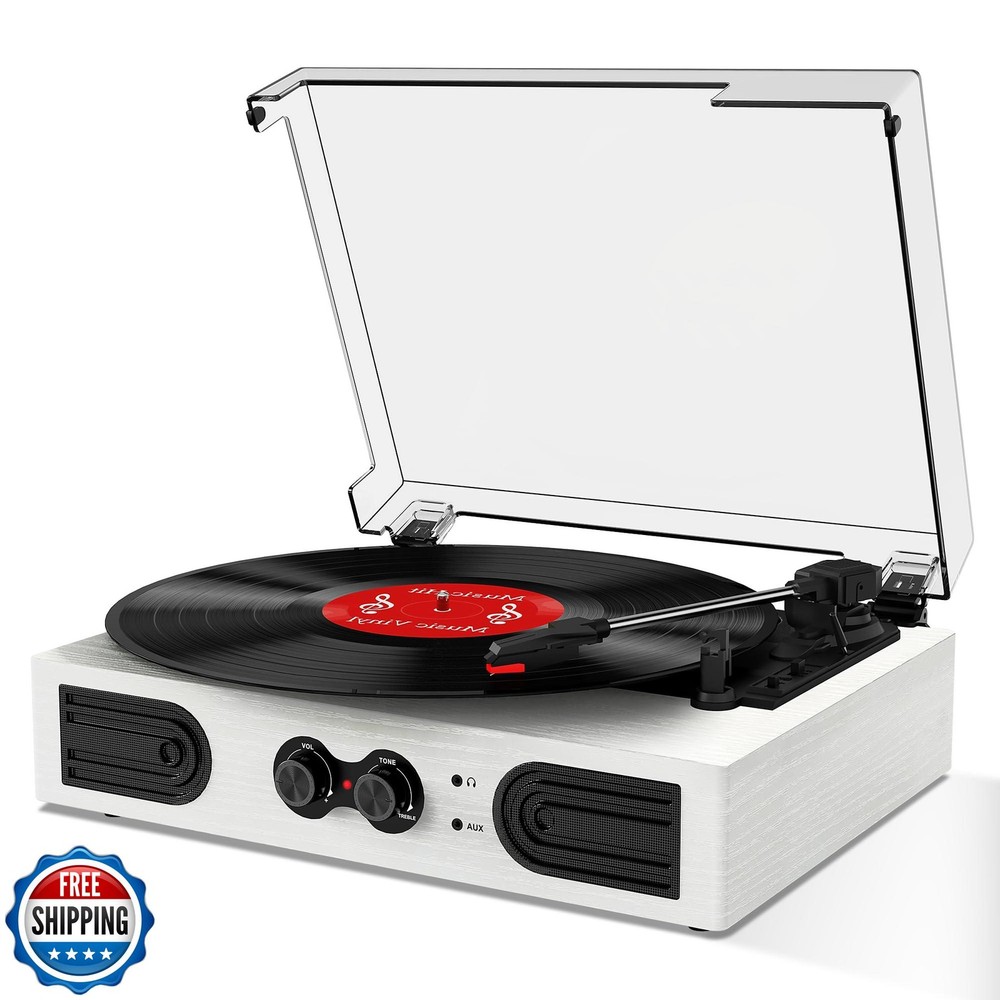 VinylsLink Vinyl Record Player with Built-in Stereo Speakers and Bass Adjust,