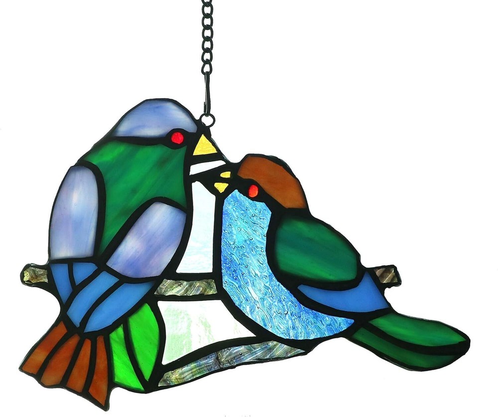 Stained Glass Window Panels Sun Catcher Honey Love Birds, 8