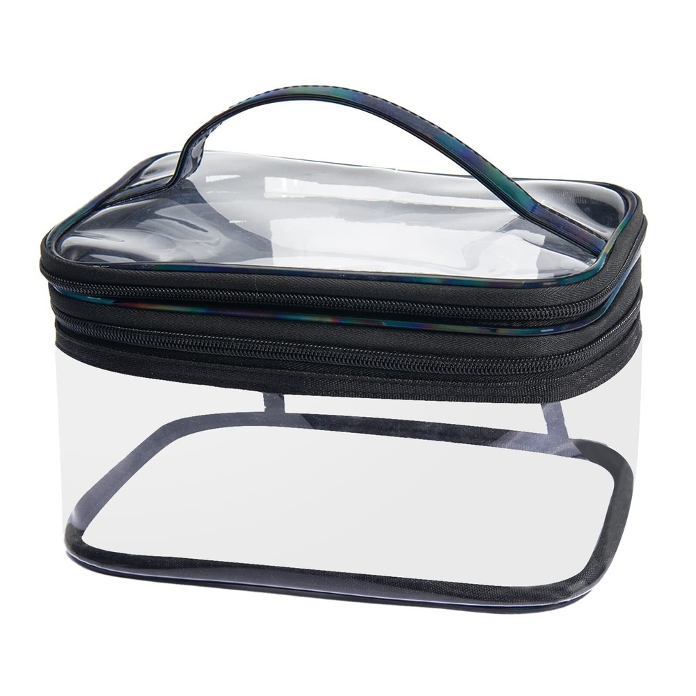 Large Clear 2-Layer Waterproof PVC Makeup Organizer Bag Portable Travel Case