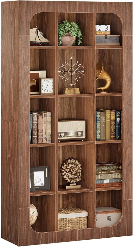 70.8-Inch Rustic Cube Bookcase with 15 Open Shelves, Freestanding Tall Bookshelf