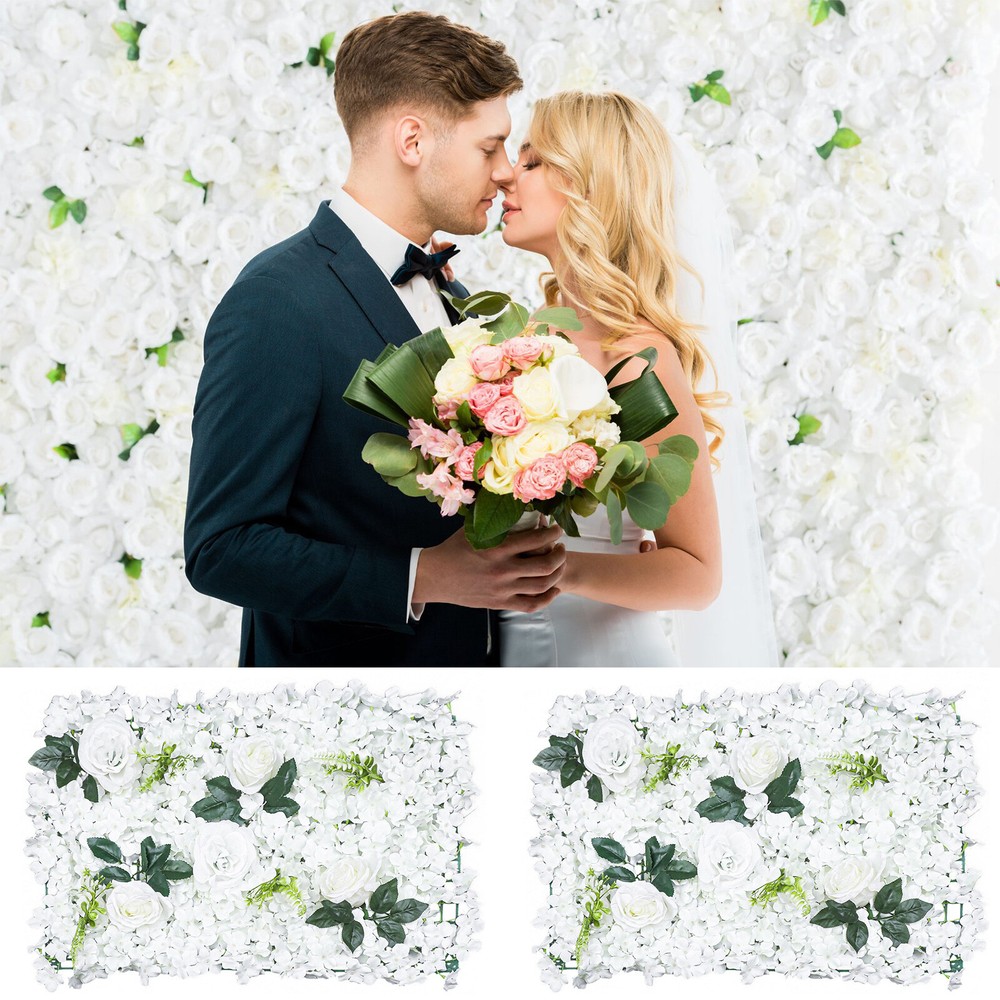 6PCS Artificial Flower Wall Panel White Hydrangea Rose Wedding Decor Backdrop