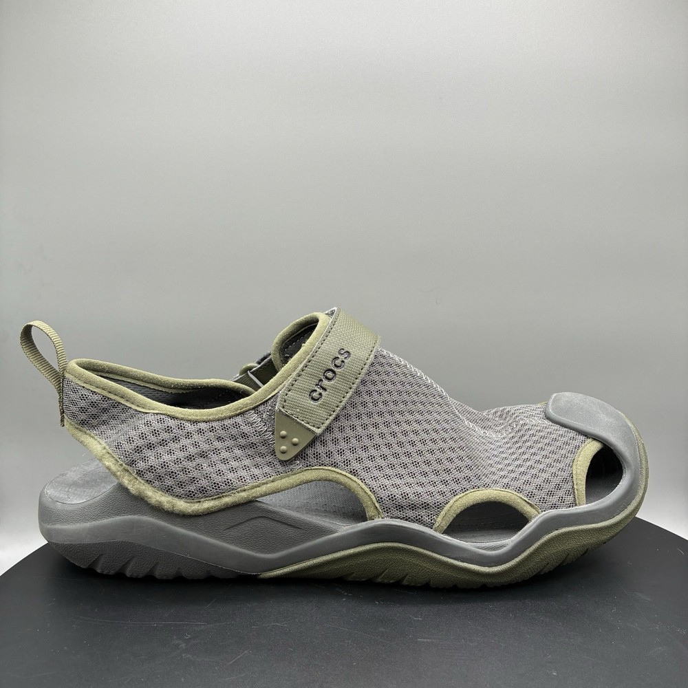 Crocs Swiftwater Mesh Deck Sandals Men 12 Olive Green Outdoor Hiking Water Shoes