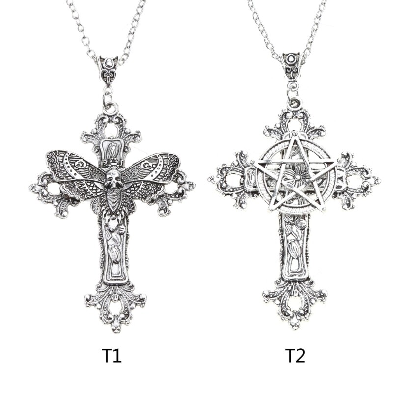 Goth Death Skull Moth Necklace Girls Women Unisex Cross Floral Charm Choker