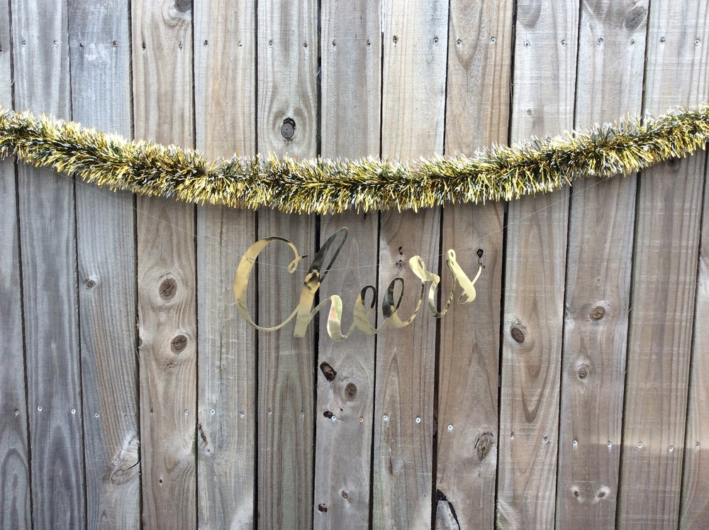 AGD New Years Eve Decor - Black Gold Tinsel with Cheers Sign Garland 12ft-image