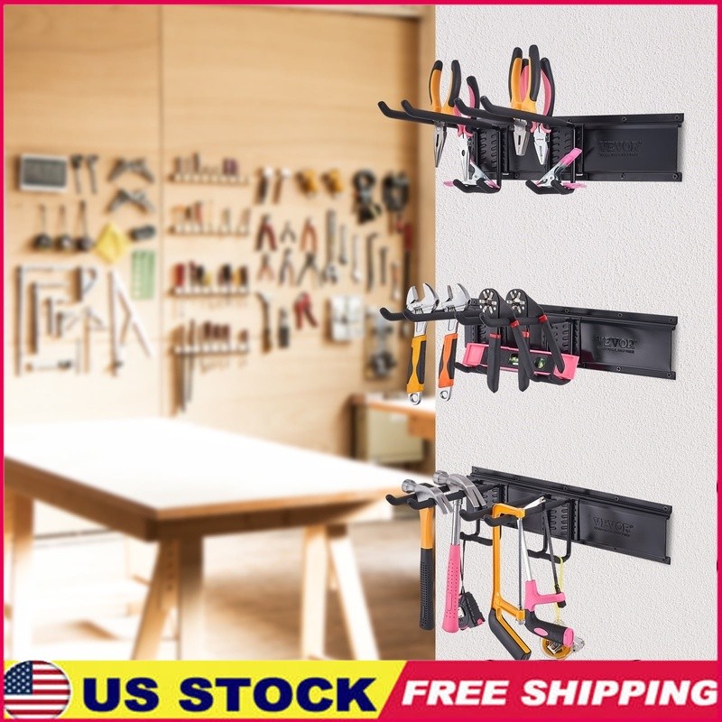 Heavy Duty Wall Mount Tool Organizer Rack with Adjustable Hooks Holds 800 lbs