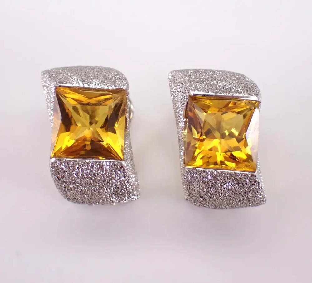1Ct Princess Cut Vintage Lab Created Citrine Square Earring 14k White Gold Plate