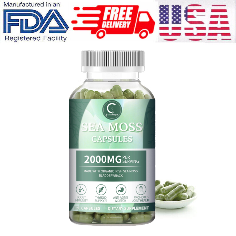 Organic Irish Sea Moss Capsules Bladderwrack Thyroid Immune Support Supplement