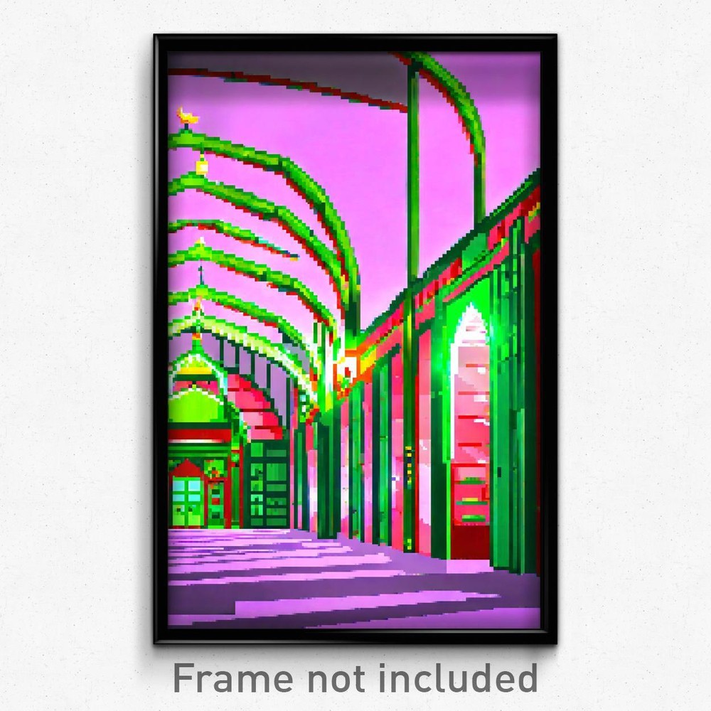 8-Bit Pixel Art Poster of Green Mosque - Psychedelic Trippy Gamer Print