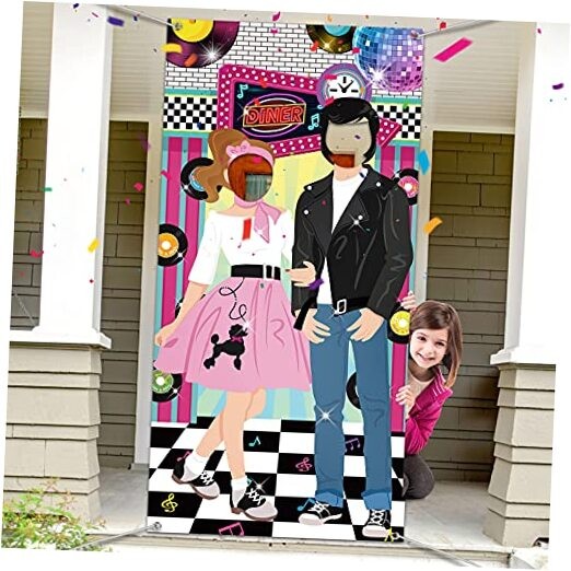 Vintage 50s Party Decor with Large Retro Diner Photo Backdrop