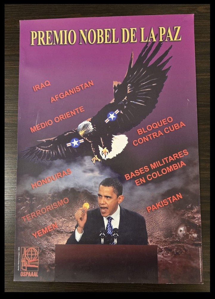 ORIGINAL OSPAAAL Cuban Political Poster: Obama's Peace Prize. Havana 2010